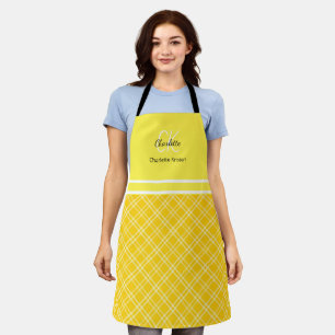 Tablier Nom du monogramme moderne en plis jaune et blanc