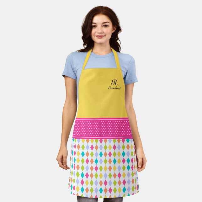 Tablier Nom du monogramme Motif diamant coloré (Porté)