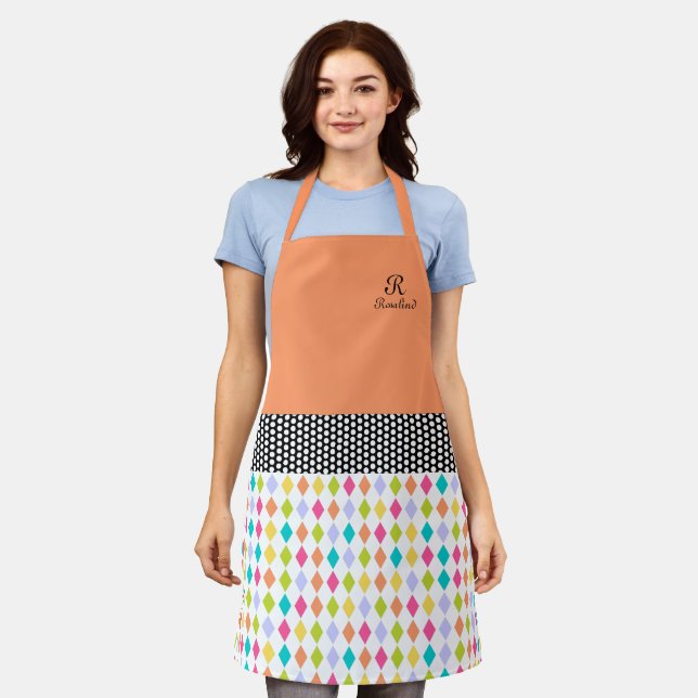 Tablier Nom du monogramme Motif diamant coloré (Porté)