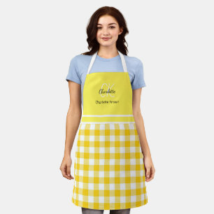 Tablier Nom du monogramme plat jaune et blanc classique