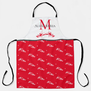 Tablier Nom du monogramme rouge et blanc Motif de homard