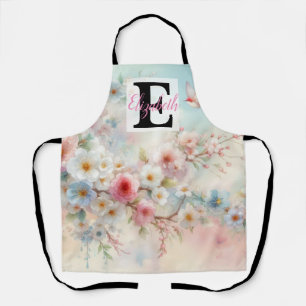 Tablier Nom du monogramme sur l'aquarelle Fleurs dans les 