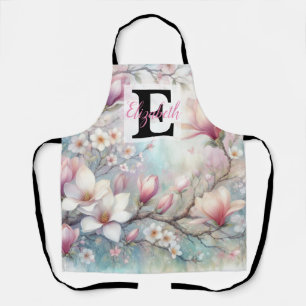 Tablier Nom du monogramme sur l'aquarelle Fleurs en pastel