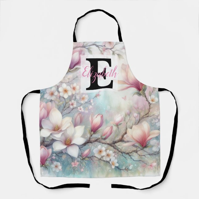 Tablier Nom du monogramme sur l'aquarelle Fleurs en pastel (Recto)