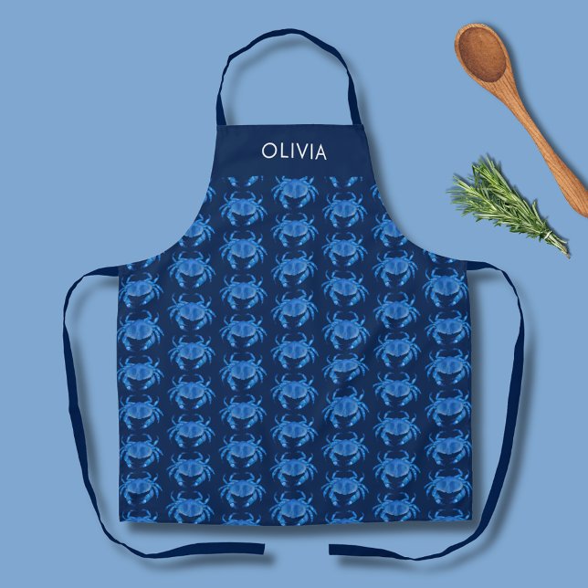 Tablier Nom du motif du crabe bleu (Personalized blue crab pattern kitchen apron.  )
