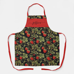 Tablier Nom du script de motif de fraise vintage apron