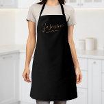 Tablier Nom du script féminin en or noir moderne<br><div class="desc">Nom de script moderne Black Gold Feminine Apron. Personnalisez facilement ce tablier moderne et élégant avec votre nom personnalisé.</div>