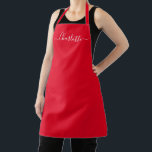 Tablier Nom élégant chic écriture moderne personnalisé rou<br><div class="desc">Tablier de cuisine avec texte de nom de script moderne personnalisé rouge monogramme couleur unie simple élégant chic féminin rouge et blanc. Personnalisez-le avec un nom, une citation, une phrase ou un texte. Idéal pour les cuisiniers, les chefs, la poterie, la céramique, l'artisanat, le travail, la cuisine, la pâtisserie, le...</div>