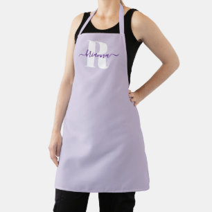 Tablier Nom en écriture violet pâle gras monogramme