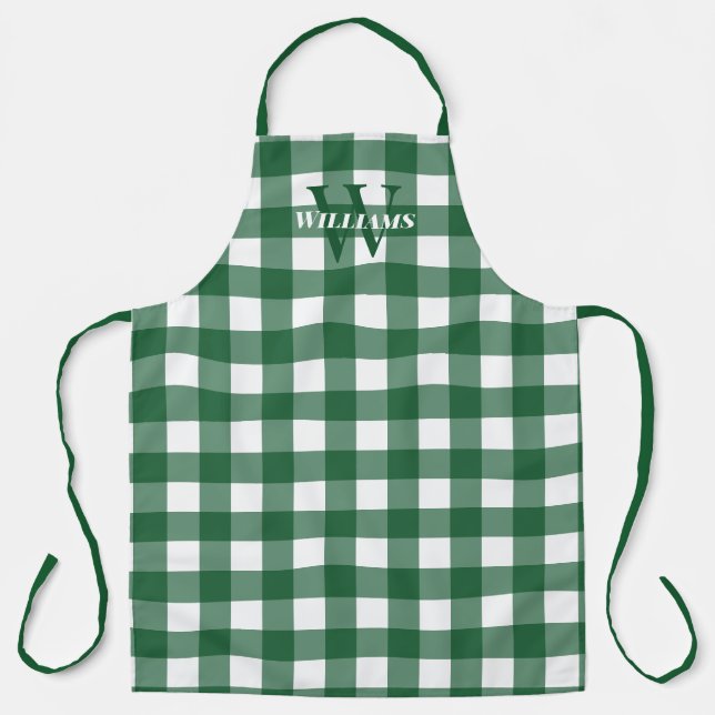 Tablier Nom En vichy vert et initiale (Recto)