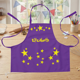 Tablier Nom enfant étoiles jaune violet