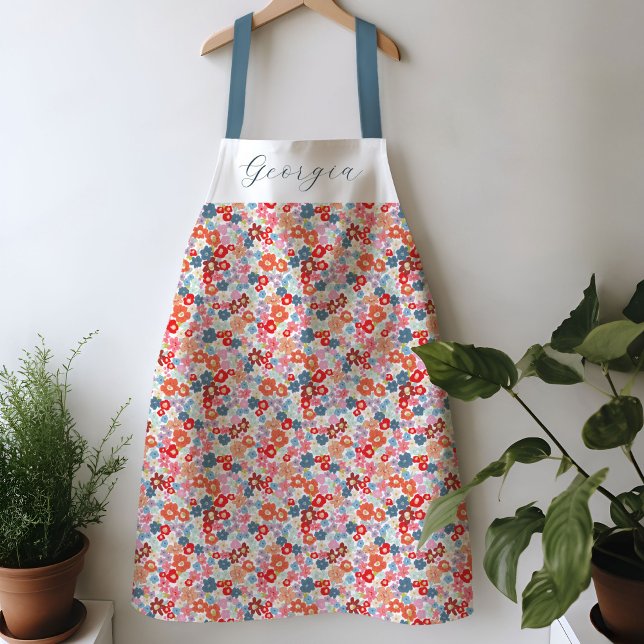 Tablier Nom floral coloré personnalisé (Colorful floral personalized apron.)