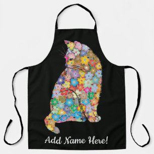 Tablier Nom modifiable Floral Mandala Amoureux des chats