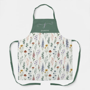 Tablier Nom monogramme bohème de fleur sauvage à l'aquarel