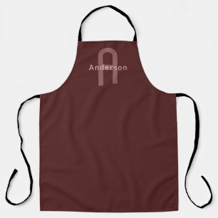 Tablier Nom Monogramme d'apparence moderne   Rouge marron