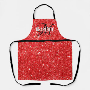Tablier Nom monogramme de parties scintillant rouge chic