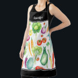 Tablier Nom monogramme du motif de légumes d'aquarelle<br><div class="desc">Aquarelle légumes motif nom monogramme Apron. Ajoutez votre propre nom pour personnaliser.</div>