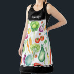 Tablier Nom monogramme du motif de légumes d'aquarelle<br><div class="desc">Aquarelle légumes motif nom monogramme Apron. Ajoutez votre propre nom pour personnaliser.</div>