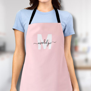 Tablier Nom Monogramme Élégant Minimaliste Rose Pâle