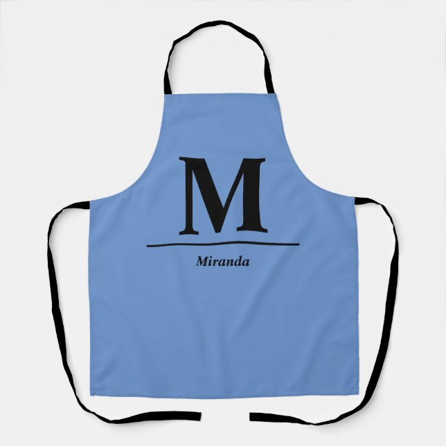 Tablier Nom monogramme moderne bleu personnalisé (Recto)