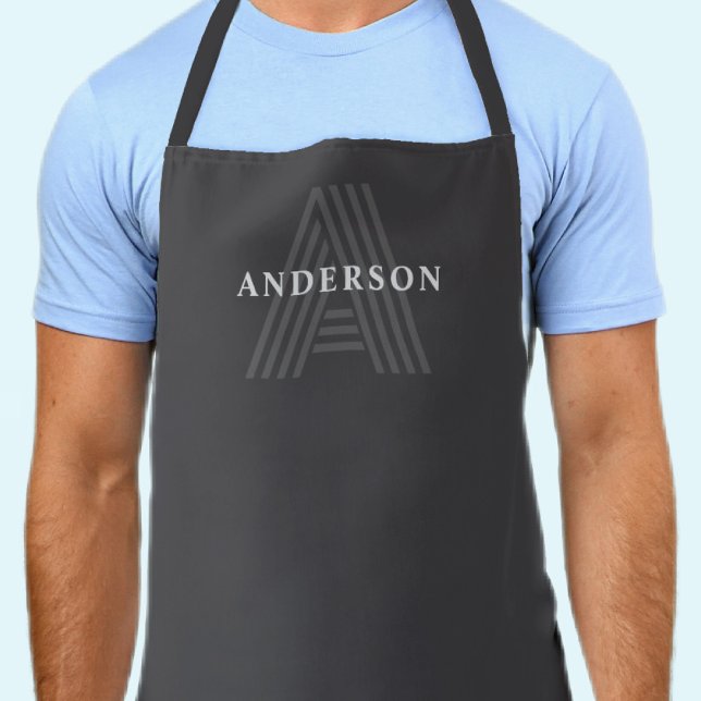 Tablier Nom monogrammé rétro moderne gris foncé (Créateur téléchargé)