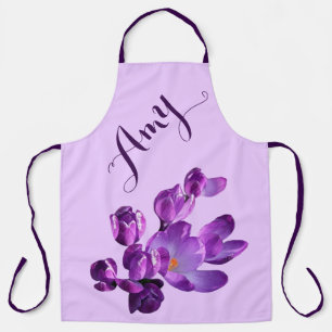 Tablier Nom personnalisable Amy joli crocus violet floral