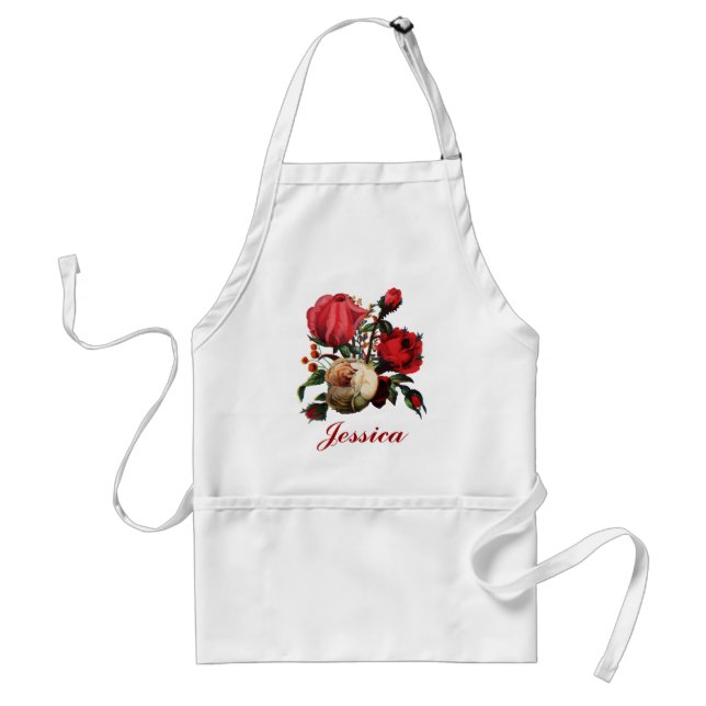 Tablier Nom personnalisable de rouge et de rose de crème (Devant)