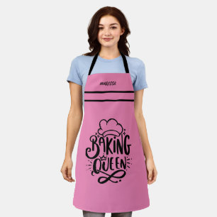 Tablier Nom personnalisable Pink Baking Queen Typographie