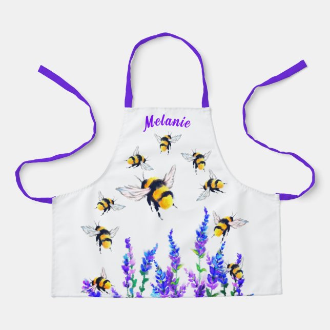 Tablier Nom personnalisé Apron Cadeau avec abeilles et fle (Recto)