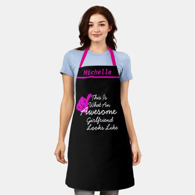 Tablier Nom personnalisé Awesome Girfriend GF Black Chef B (Porté)