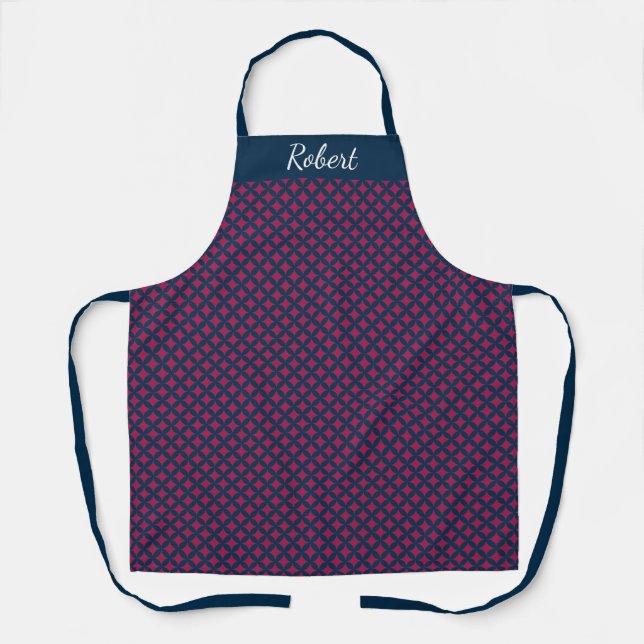 Tablier Nom personnalisé bleu et bordeaux Apron (Recto)