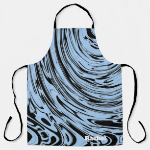Tablier Nom personnalisé Blue Swirls Black Motif cadeau