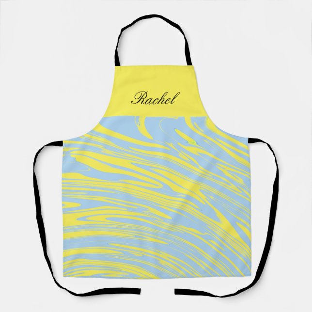 Tablier Nom personnalisé Blue Swirls Jaune Motifs Abstrait (Recto)