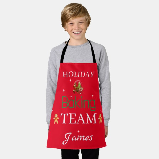 Tablier Nom personnalisé Christmas art Holiday Baking Team (Porté)