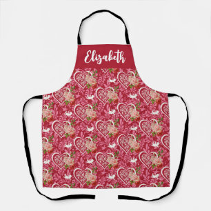 Tablier Nom personnalisé Coeurs & Fleurs Valentine