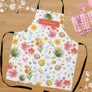 Tablier Nom personnalisé Coquillages Floraux Tropicaux Cui