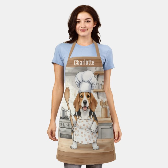 Tablier Nom personnalisé Cuisinier Beagle Chien Chef (Porté)