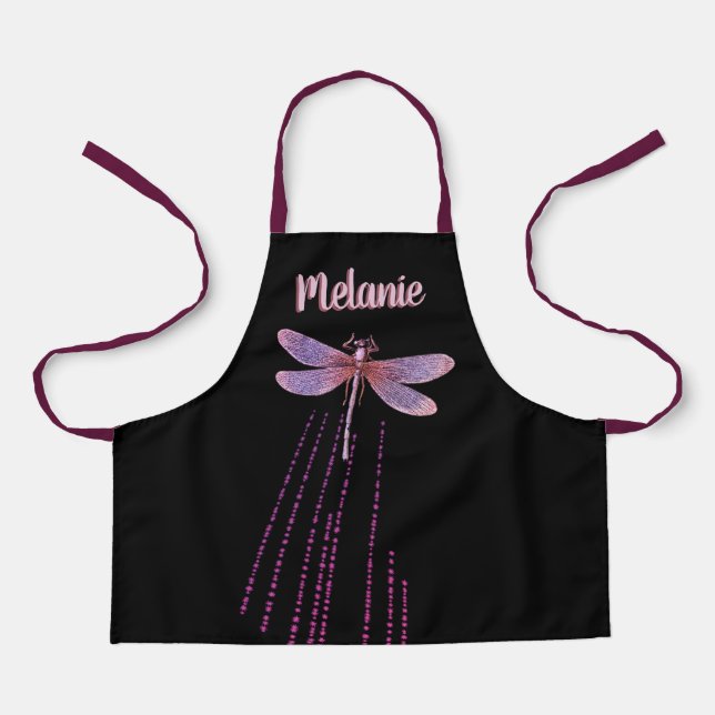 Tablier Nom personnalisé de libellule violette Apron (Recto)
