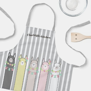 Tablier Nom personnalisé d'enfants de Llamas Colorés Rétro