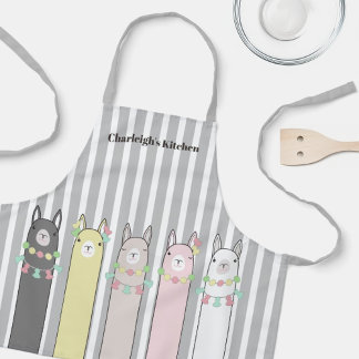 Tablier Nom personnalisé d'enfants de Llamas Colorés Rétro