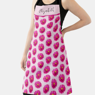 Tablier Nom personnalisé des marguerites roses assez chaud