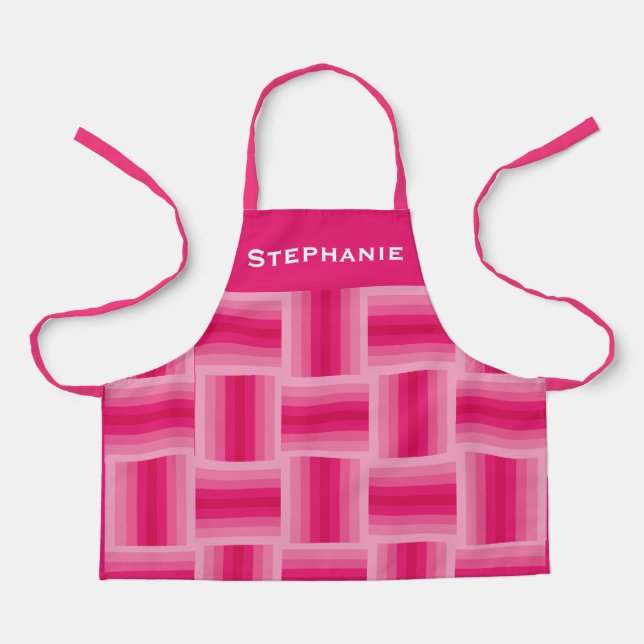 Tablier Nom personnalisé Design rose et rose chaud (Recto)