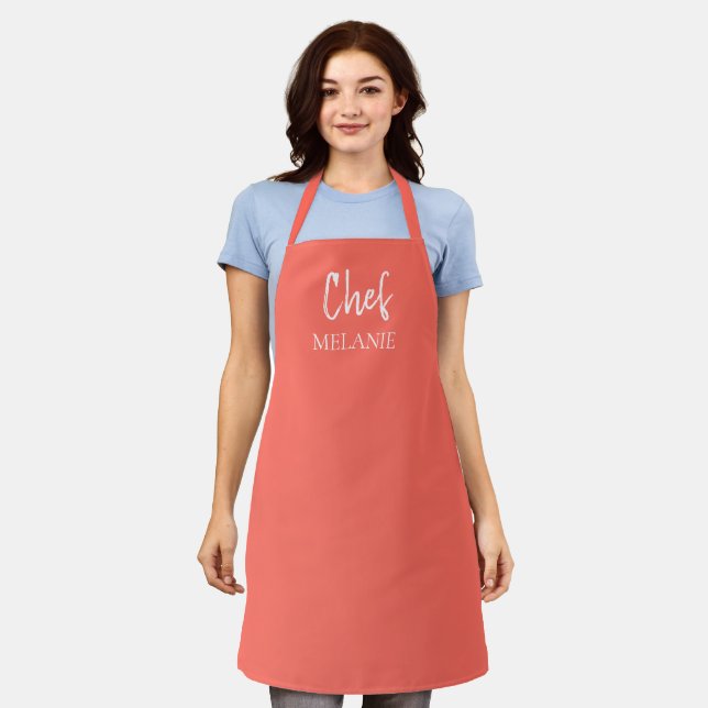 Tablier Nom personnalisé du chef Corail moderne (Porté)