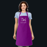Tablier Nom personnalisé du chef Purple moderne<br><div class="desc">Personnalisez ce tablier de chef moderne avec votre nom. Typographie blanche sur arrière - plan violet.</div>