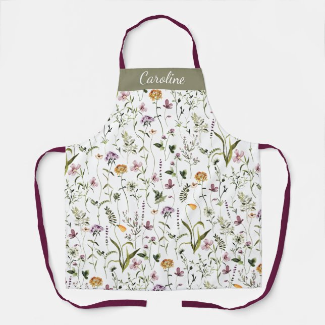 Tablier Nom personnalisé du Motif de jardin fleur sauvage (Recto)