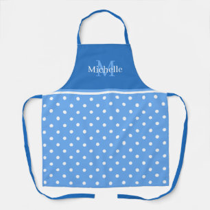 Tablier Nom personnalisé du point Polka bleu