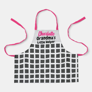 Tablier Nom personnalisé et chaînes rose texte À damiers M