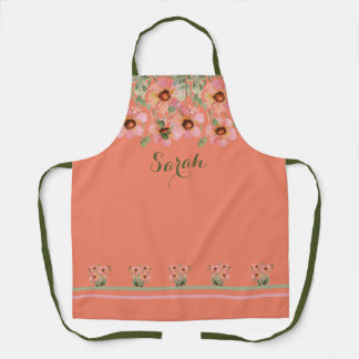 Tablier Nom personnalisé été Orange Floral Apron
