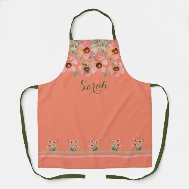 Tablier Nom personnalisé été Orange Floral Apron (Recto)