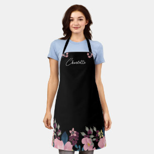 Tablier Nom personnalisé Fleurs aquarelles Boho Stylish